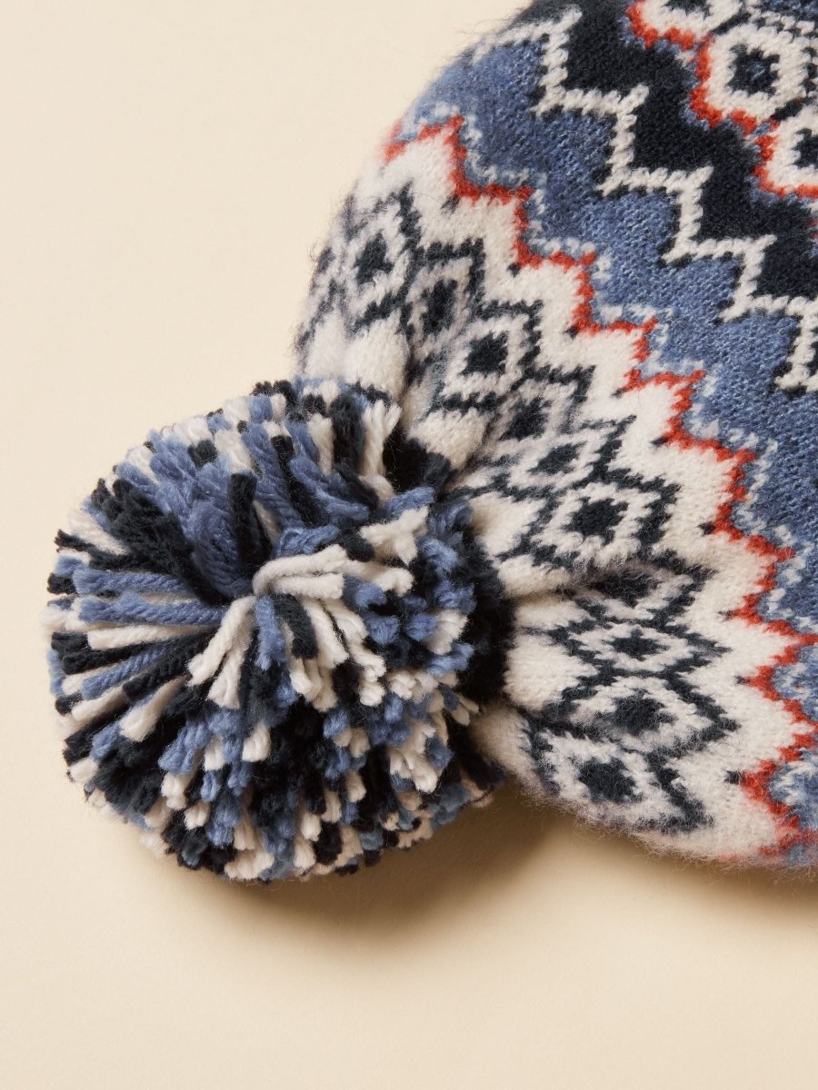 Kara Navy Fair Isle Bobble Beanie Hat - RUTHERFORD & Co