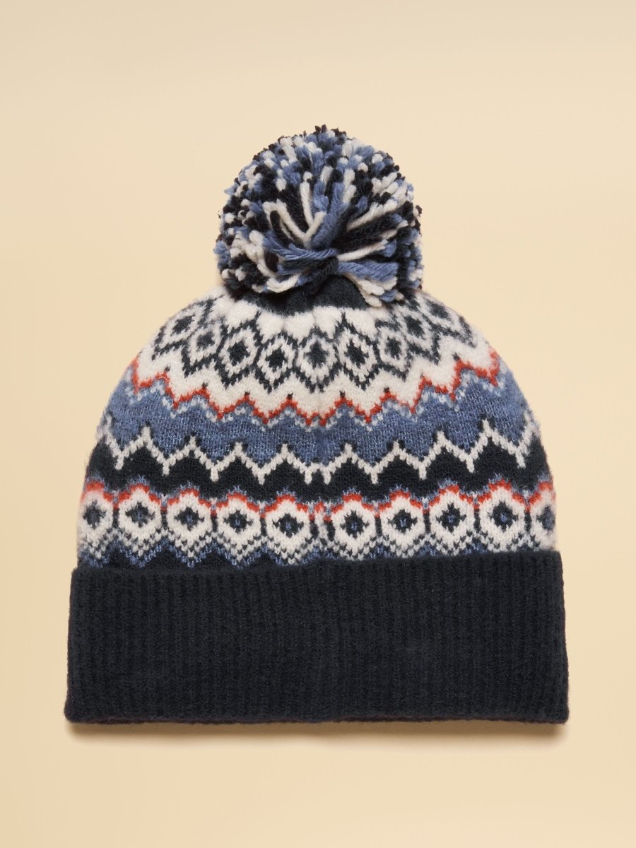 Kara Navy Fair Isle Bobble Beanie Hat - RUTHERFORD & Co