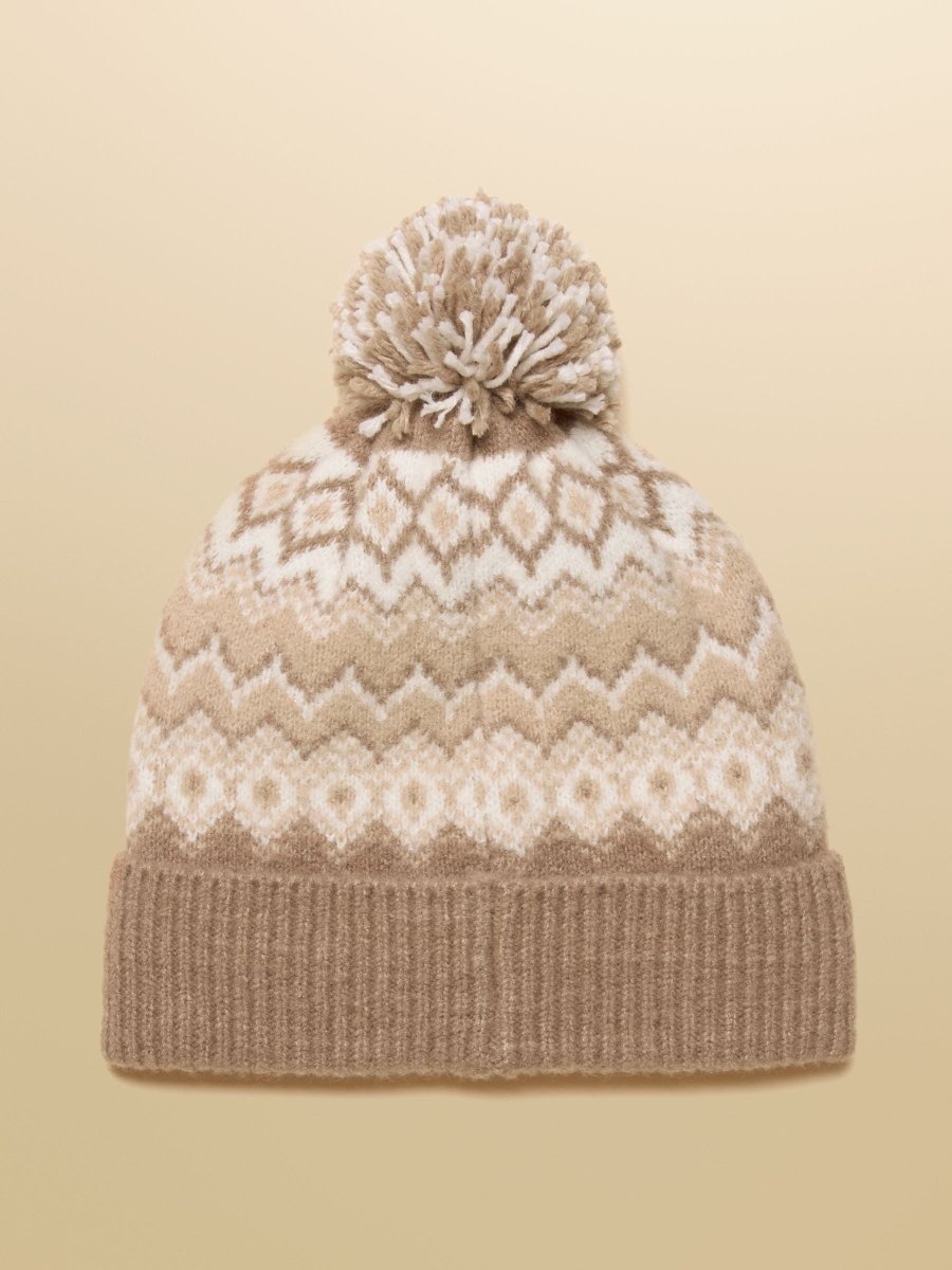 Kara Neutral Fairisle Bobble Beanie Hat - RUTHERFORD & Co