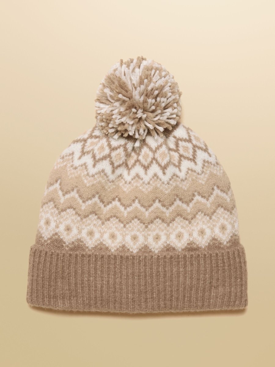 Kara Neutral Fairisle Bobble Beanie Hat - RUTHERFORD & Co