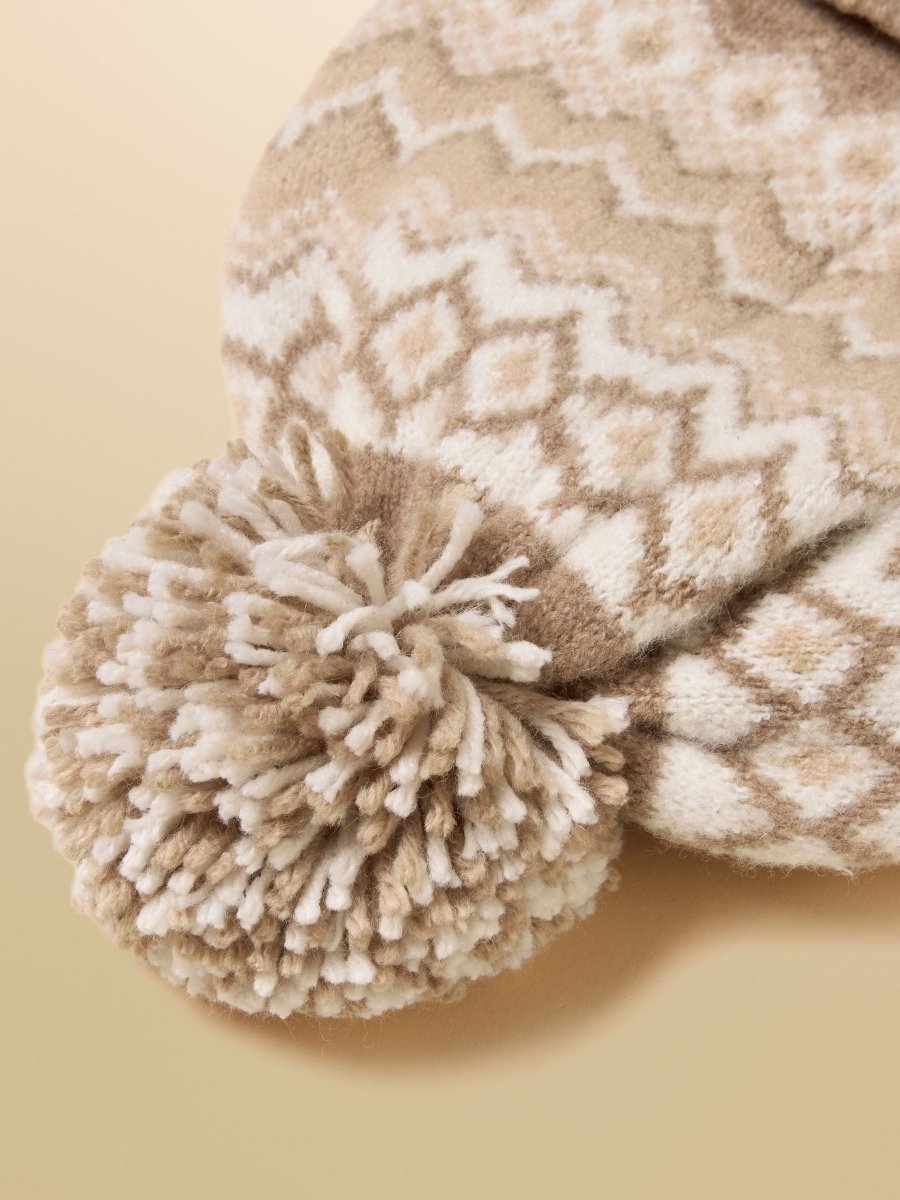 Kara Neutral Fairisle Bobble Beanie Hat - RUTHERFORD & Co