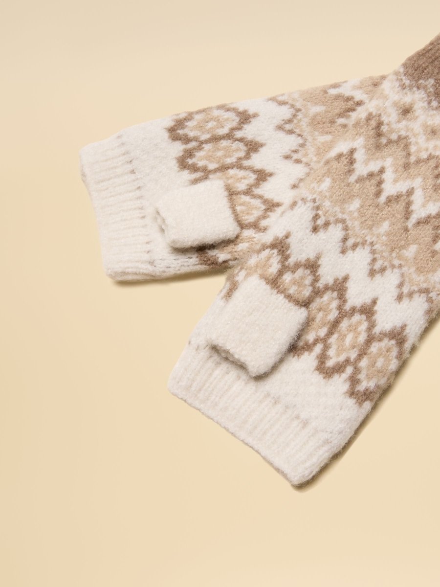 Kara Neutral Fingerless Fairisle Glove - RUTHERFORD & Co