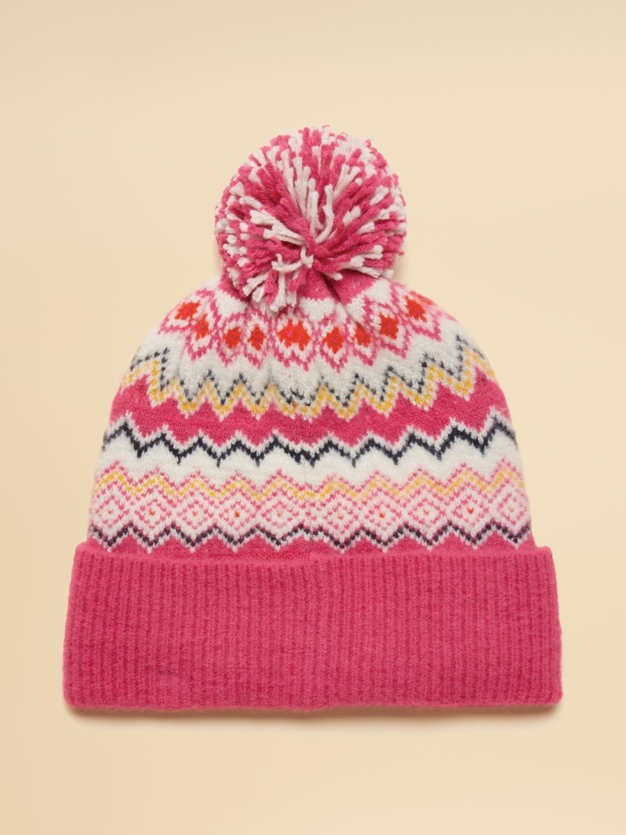 Kara Pink Fair Isle Bobble Beanie Hat - RUTHERFORD & Co