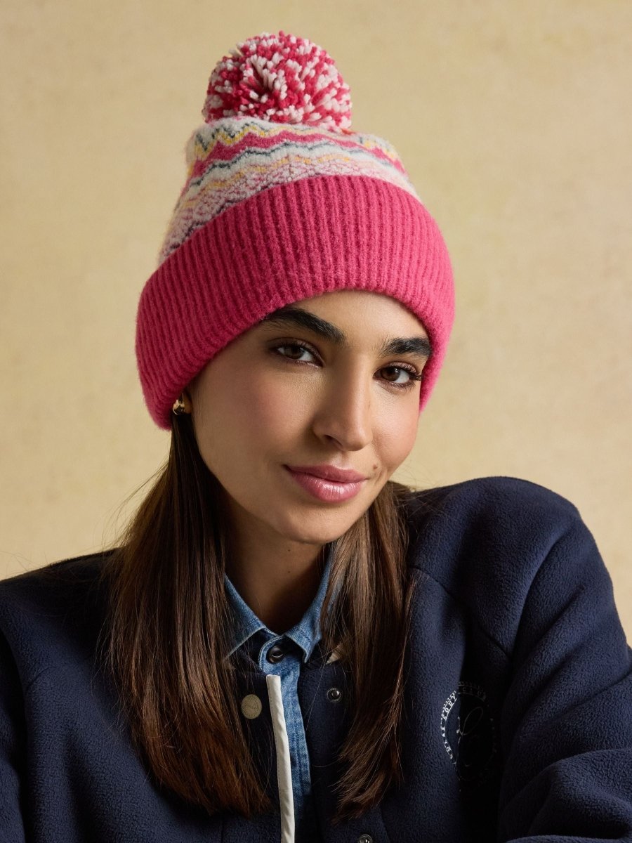 Kara Pink Fair Isle Bobble Beanie Hat - RUTHERFORD & Co