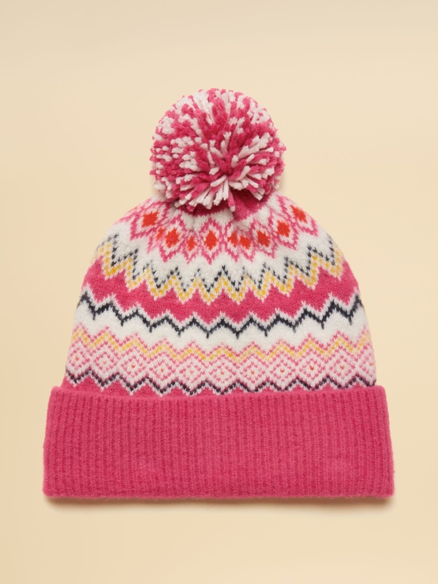 Kara Pink Fair Isle Bobble Beanie Hat - RUTHERFORD & Co
