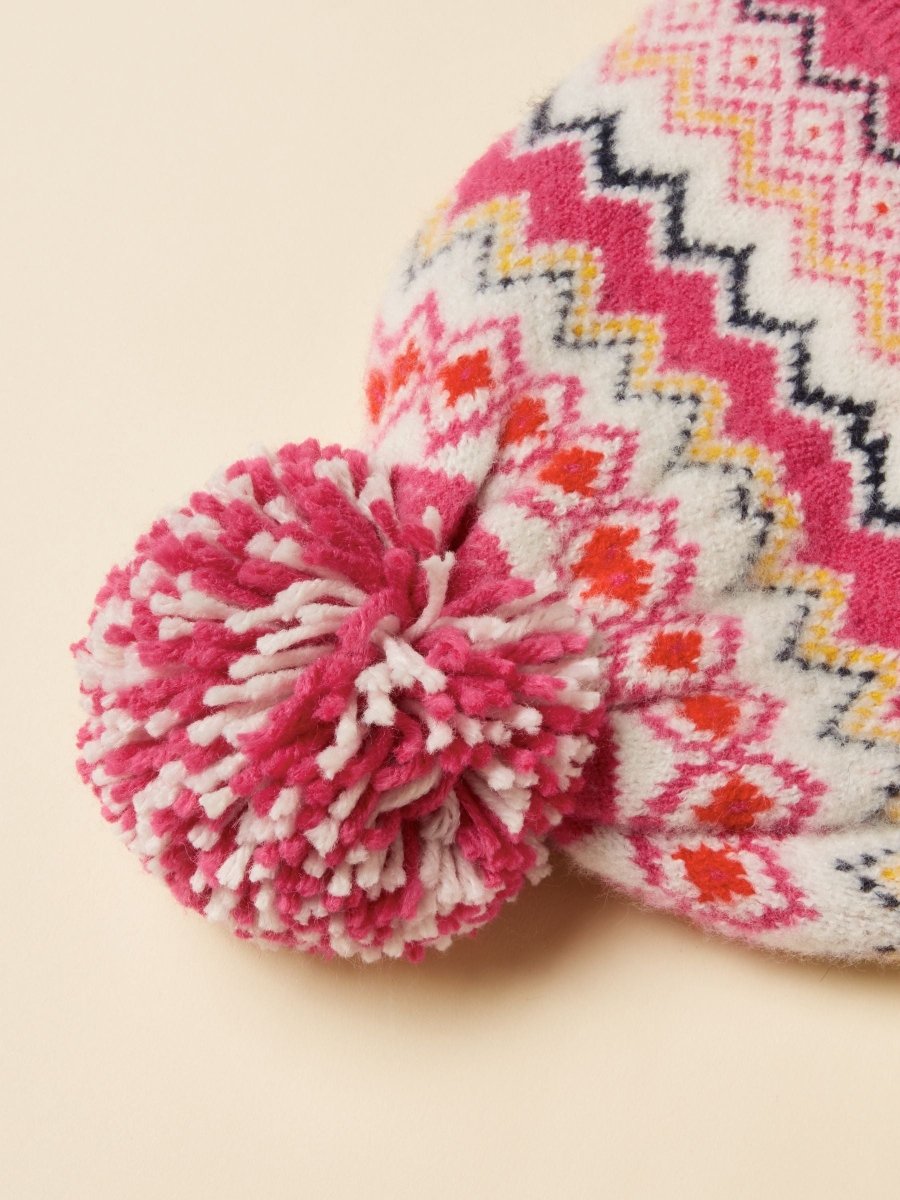 Kara Pink Fair Isle Bobble Beanie Hat - RUTHERFORD & Co