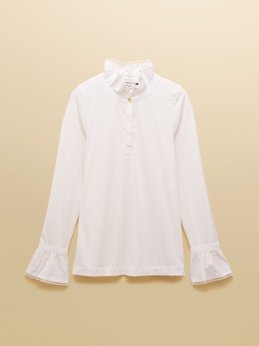 Kate White Long Sleeve Frilled Neck Top - RUTHERFORD & Co