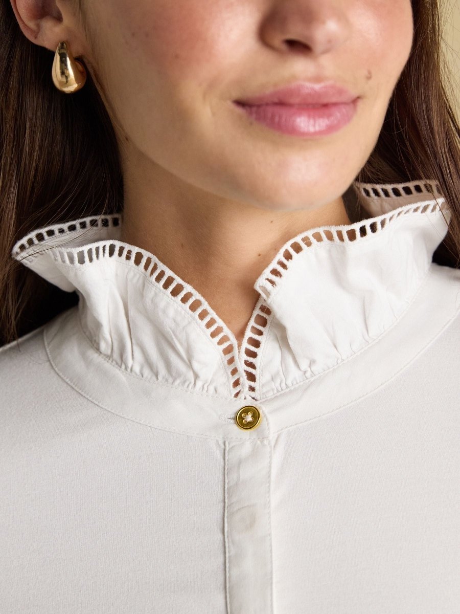 Kate White Long Sleeve Frilled Neck Top - RUTHERFORD & Co