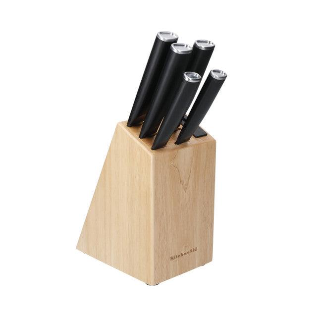 KitchenAid Classic 5-Piece Japanese Steel Knife Set with Sharpener and Birchwood Block - RUTHERFORD & Co