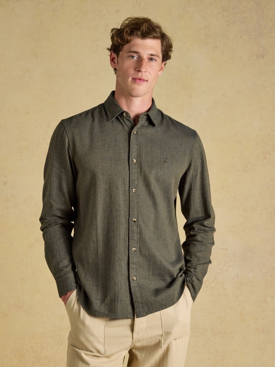 Khaki Green Long Sleeve Linen Blend Shirt - RUTHERFORD & Co