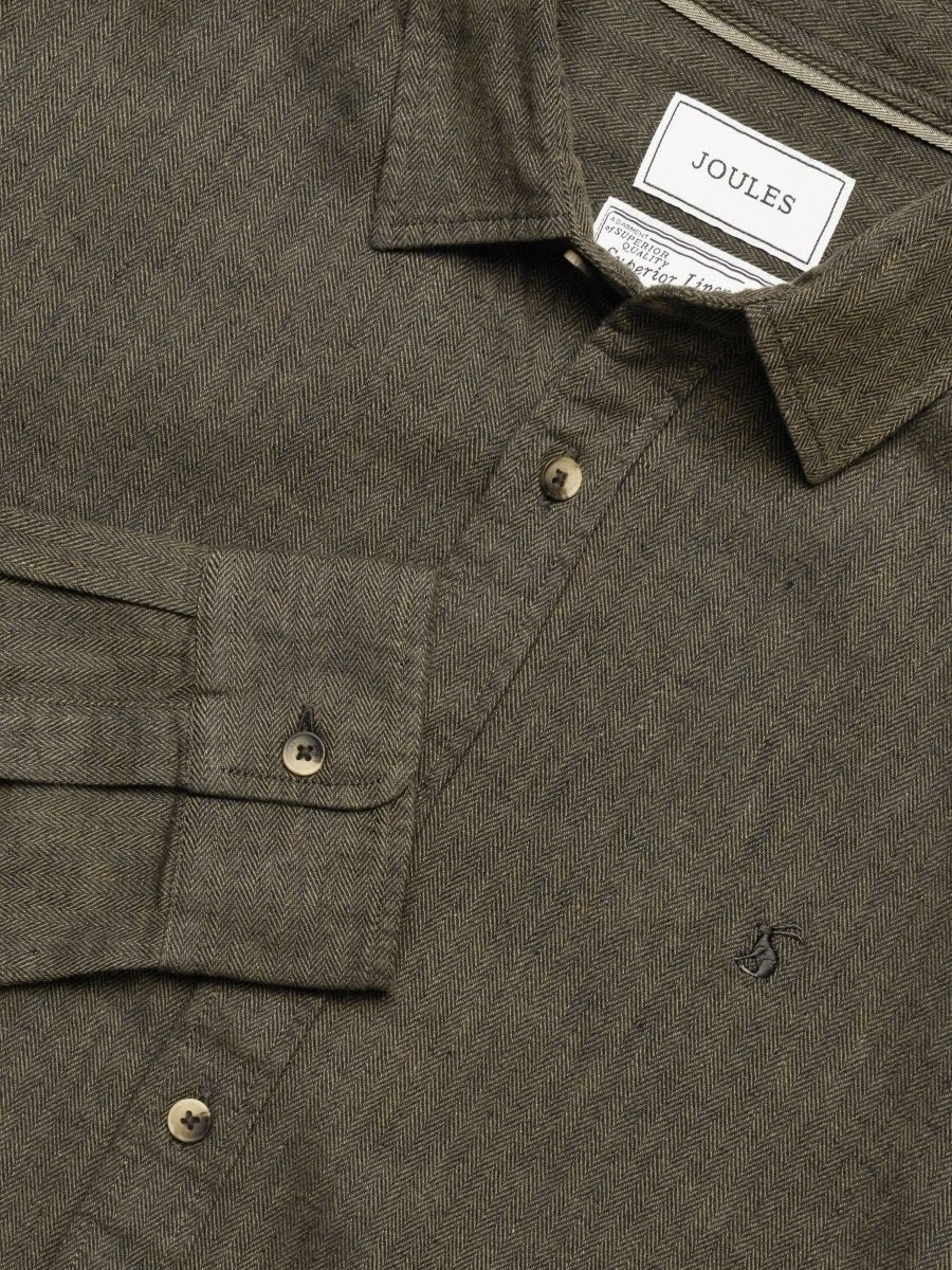 Khaki Green Long Sleeve Linen Blend Shirt - RUTHERFORD & Co