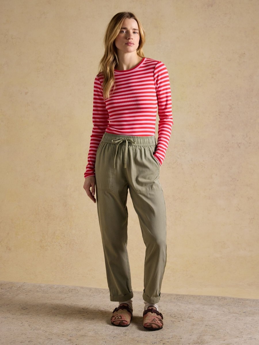 Khaki Green Relaxed Chino Tapered Trousers - RUTHERFORD & Co