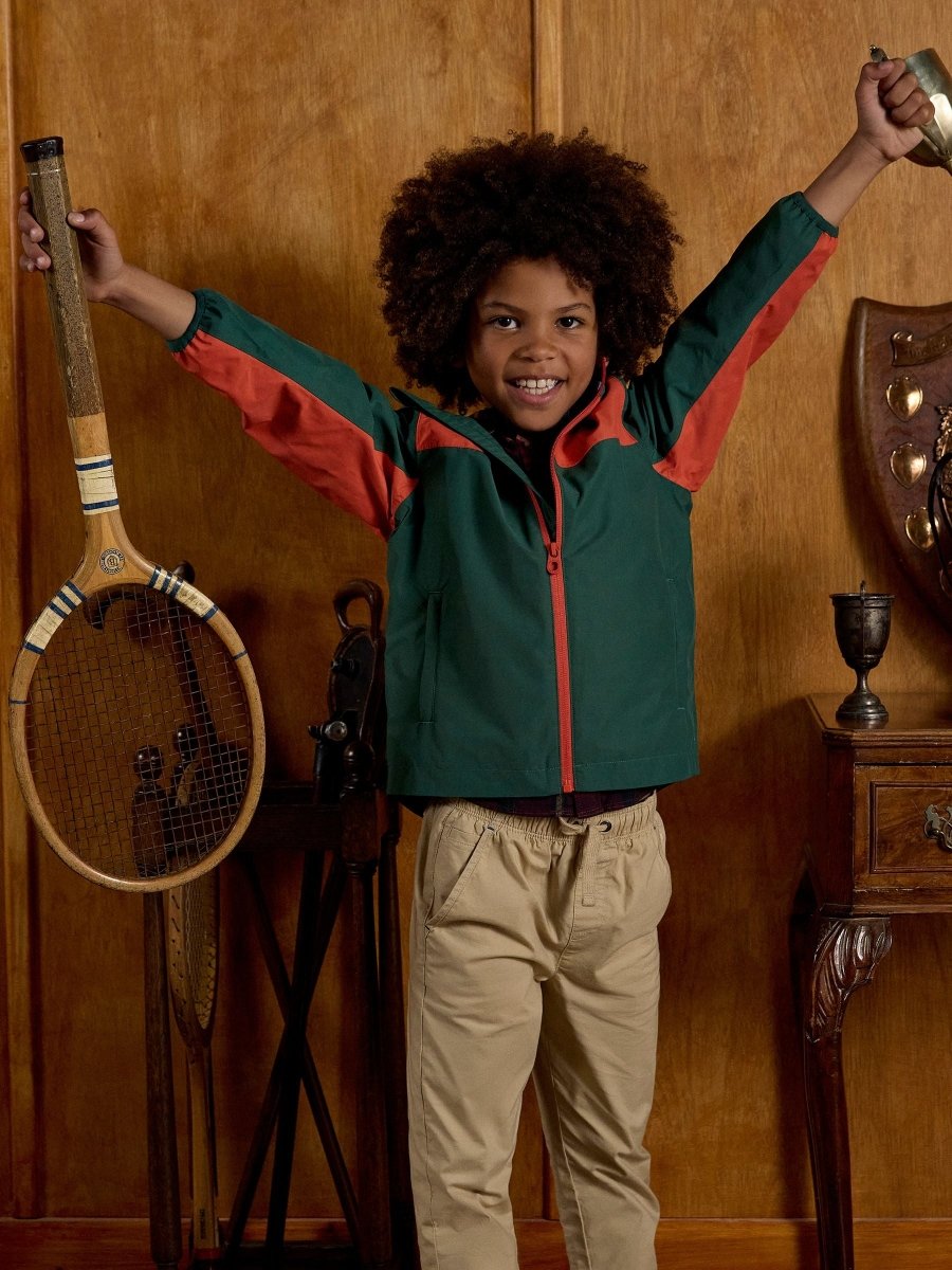 Kids' Ayston Green Colourblock Waterproof Fleece Lined Raincoat - RUTHERFORD & Co