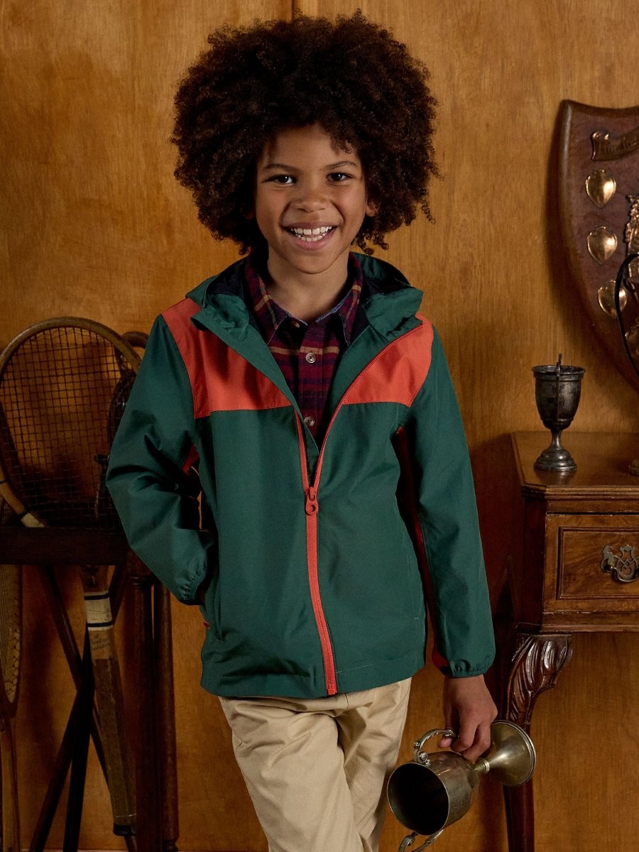 Kids' Ayston Green Colourblock Waterproof Fleece Lined Raincoat - RUTHERFORD & Co