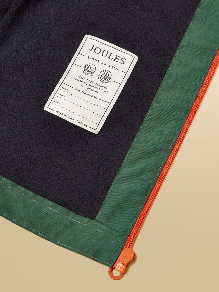 Kids' Ayston Green Colourblock Waterproof Fleece Lined Raincoat - RUTHERFORD & Co