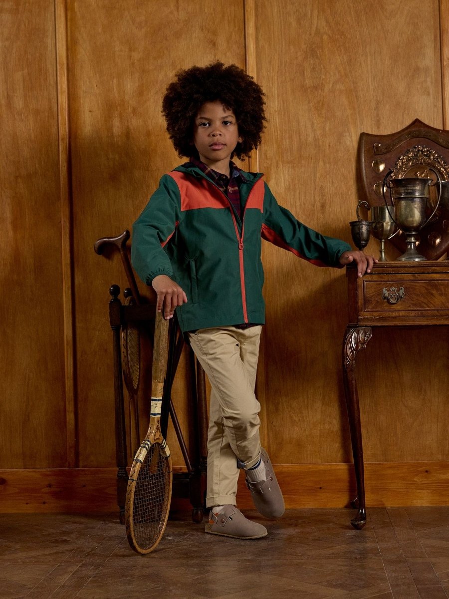 Kids' Ayston Green Colourblock Waterproof Fleece Lined Raincoat - RUTHERFORD & Co