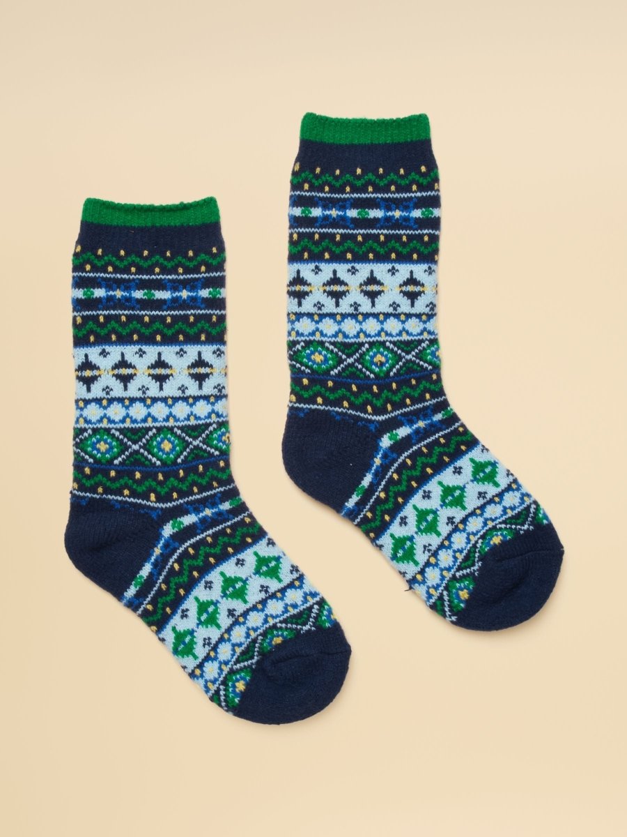Kids' Cosy Navy Fairisle Socks - RUTHERFORD & Co