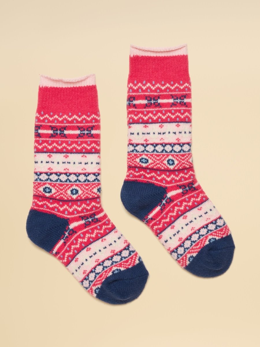 Kids' Cosy Pink Fair Isle Socks - RUTHERFORD & Co