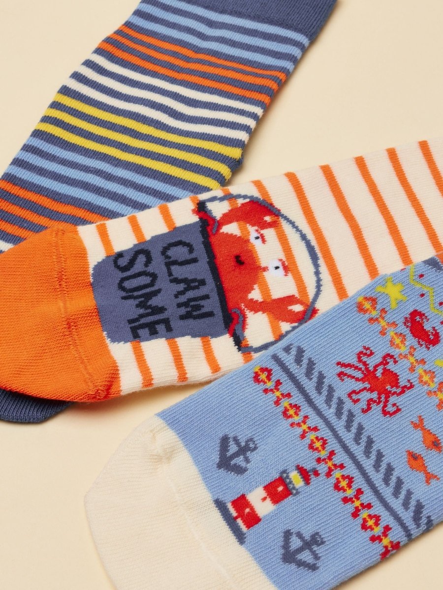 Kid's Eat Feet Blue Crab Socks 3 Pack - RUTHERFORD & Co