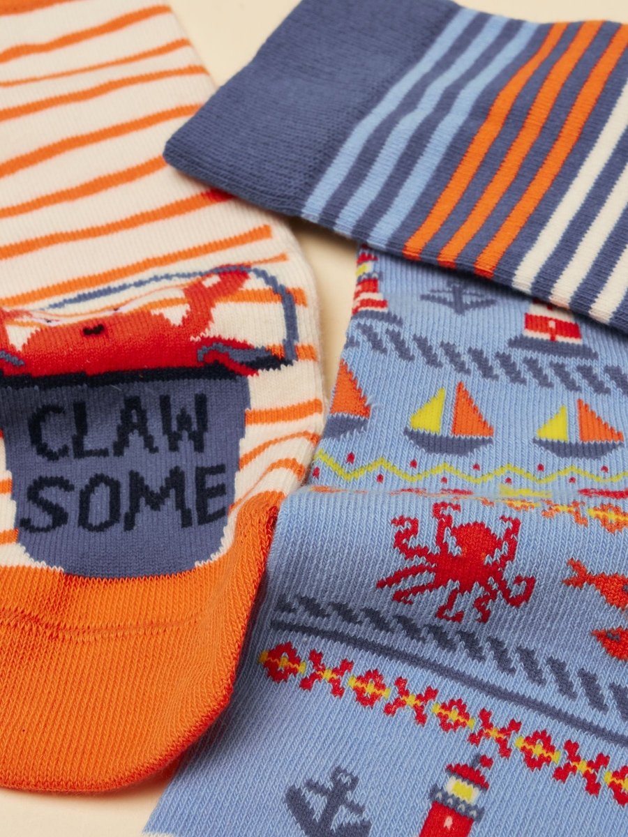 Kid's Eat Feet Blue Crab Socks 3 Pack - RUTHERFORD & Co