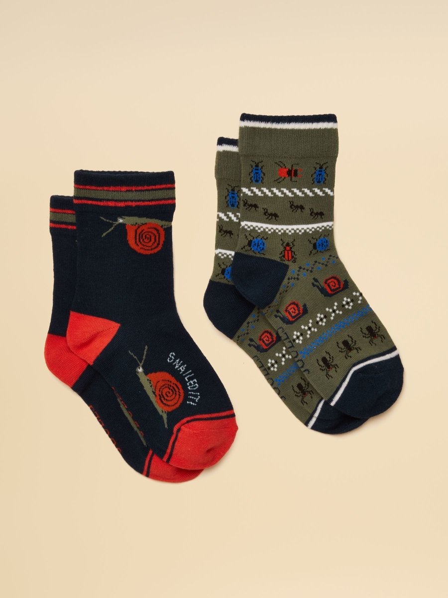 Kids' Eat Feet Khaki Green Bugs 2 Pack Socks - RUTHERFORD & Co
