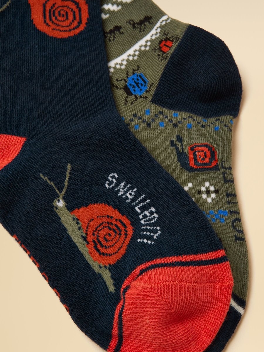 Kids' Eat Feet Khaki Green Bugs 2 Pack Socks - RUTHERFORD & Co