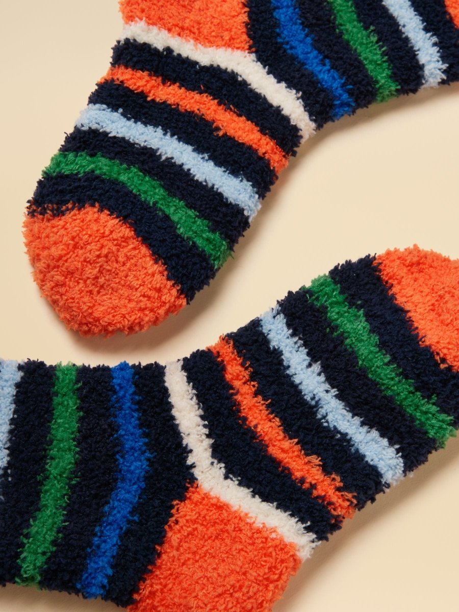 Kids Fluffy Navy Stripe Socks - RUTHERFORD & Co