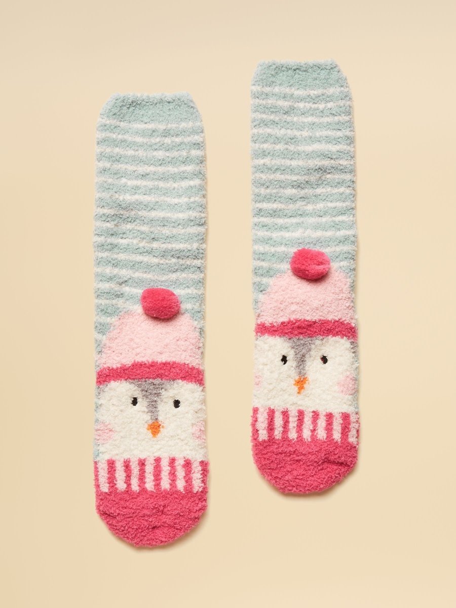 Kids' Fluffy Penguin Pink/Blue Character Socks - RUTHERFORD & Co