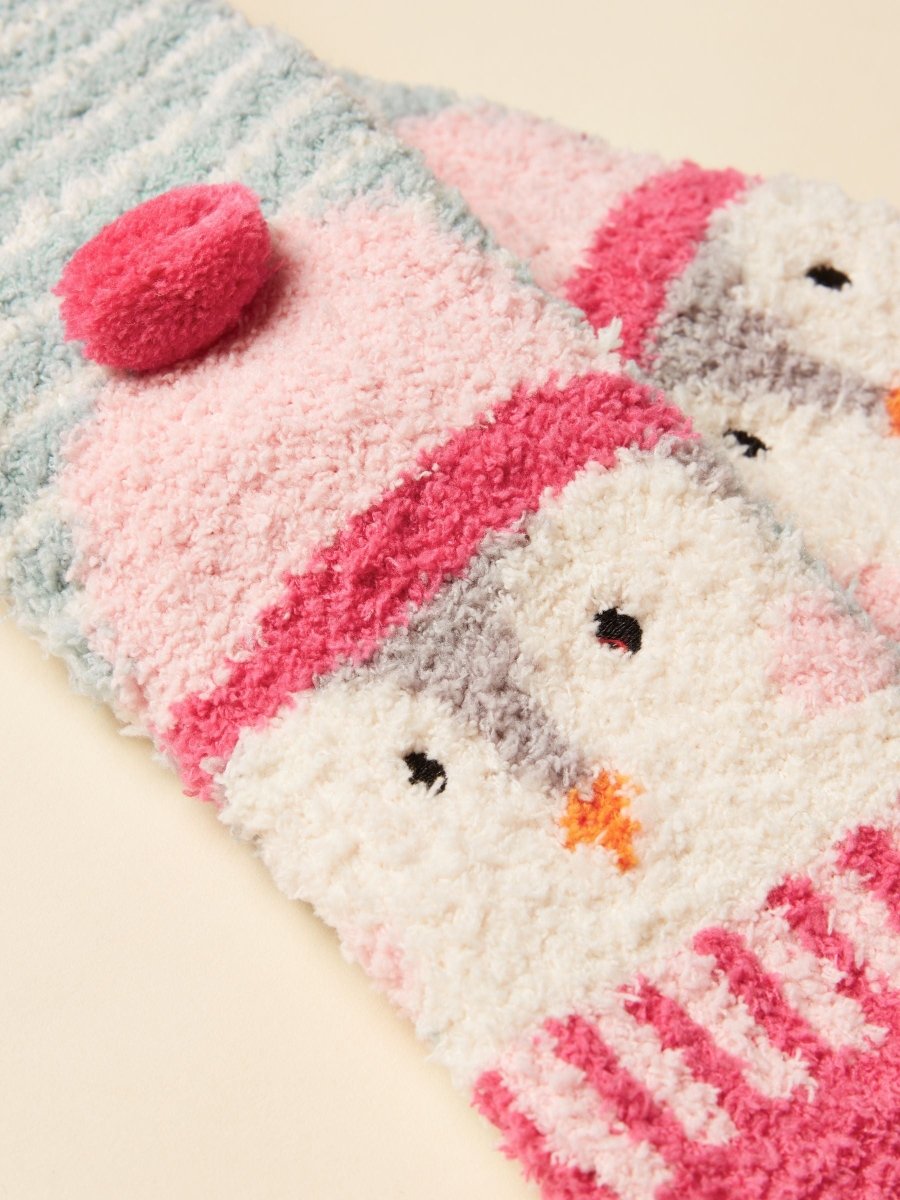 Kids' Fluffy Penguin Pink/Blue Character Socks - RUTHERFORD & Co