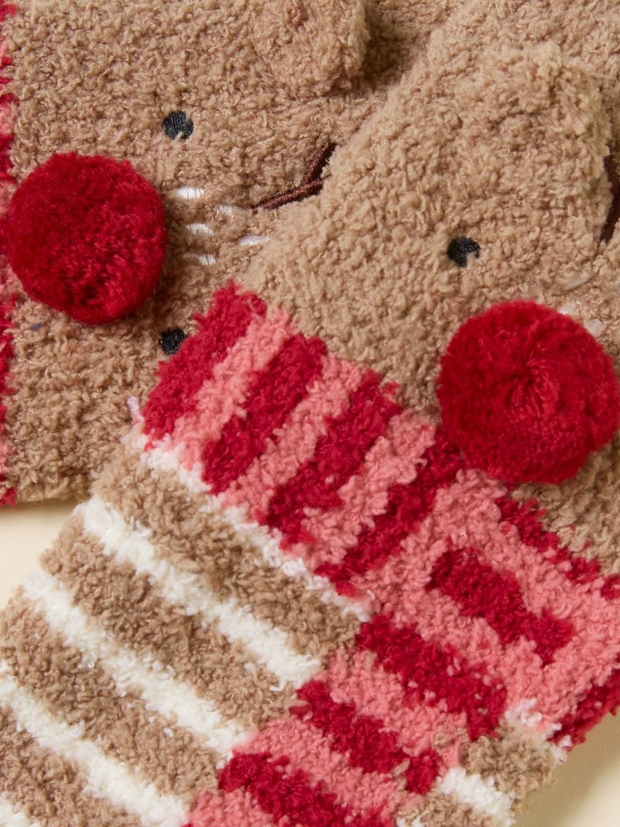 Kids' Fluffy Reindeer Brown Character Socks - RUTHERFORD & Co