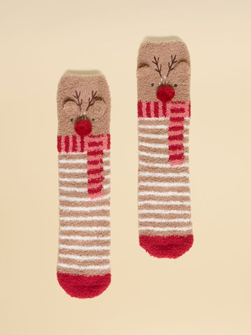 Kids' Fluffy Reindeer Brown Character Socks - RUTHERFORD & Co