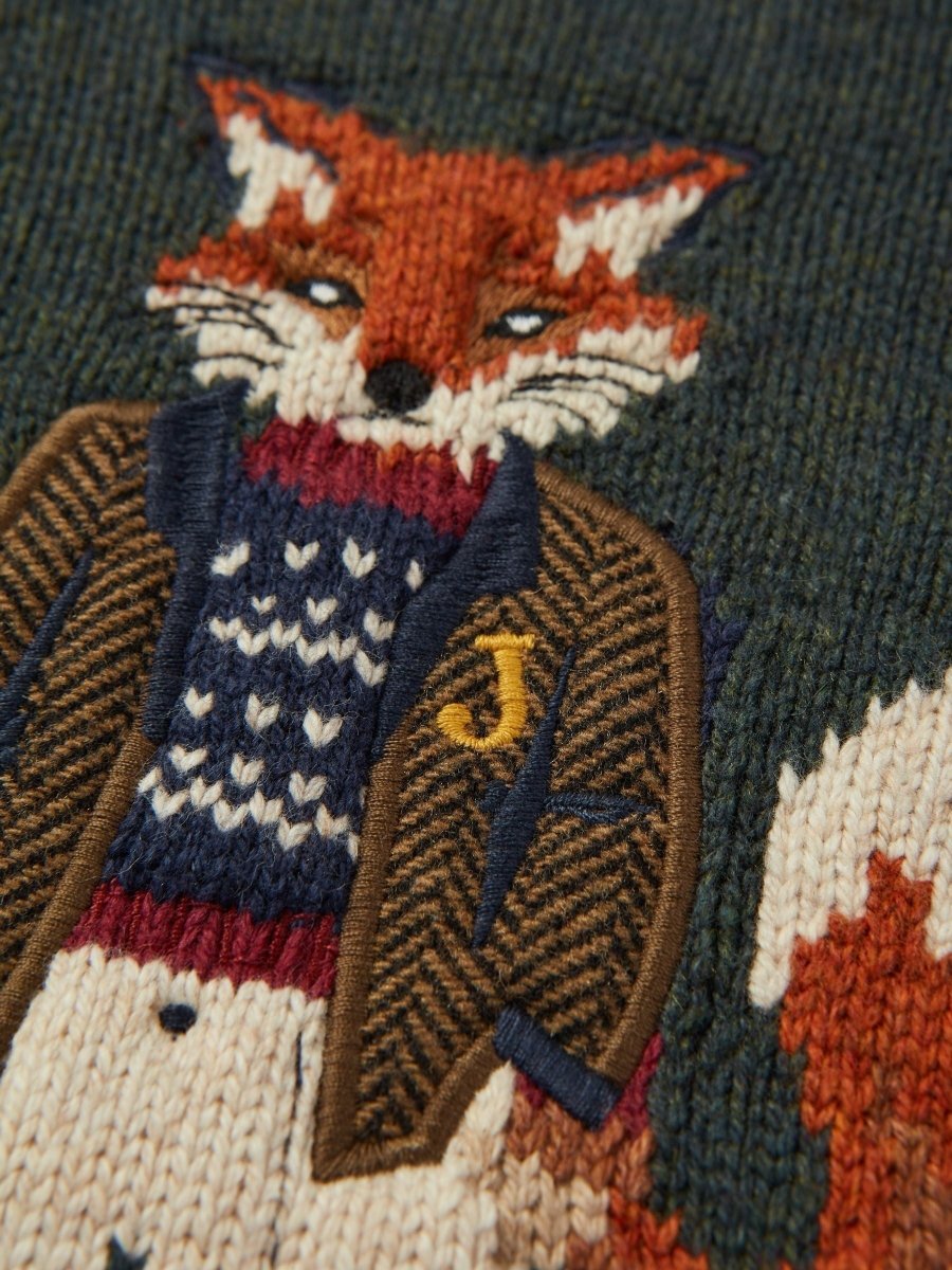 Kids' Jonty Green Intarsia Fox Artwork Jumper - RUTHERFORD & Co