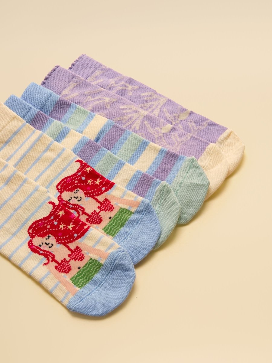 Kid's Neat Feet Blue Mermaid 3 Pack Socks - RUTHERFORD & Co