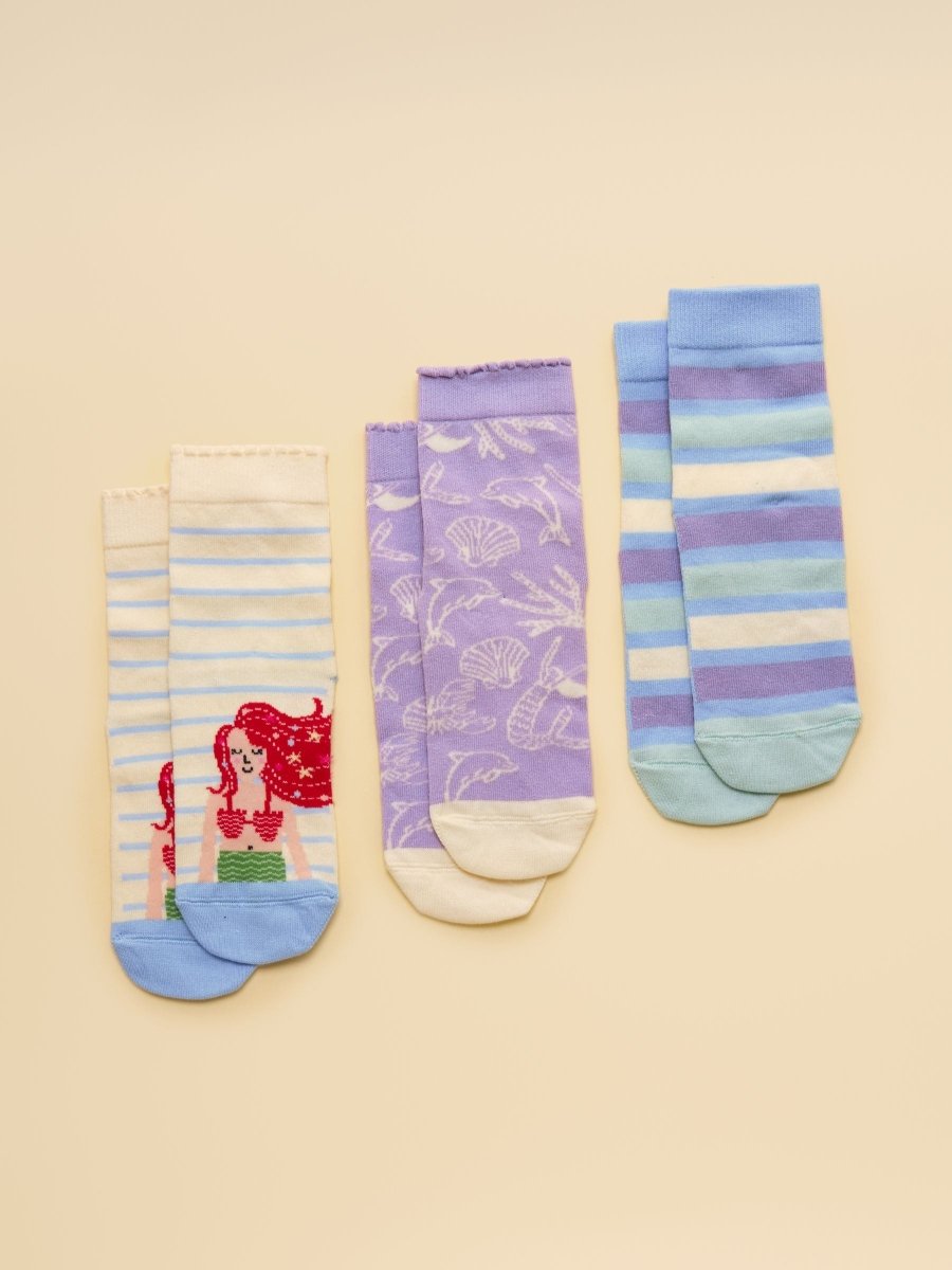 Kid's Neat Feet Blue Mermaid 3 Pack Socks - RUTHERFORD & Co