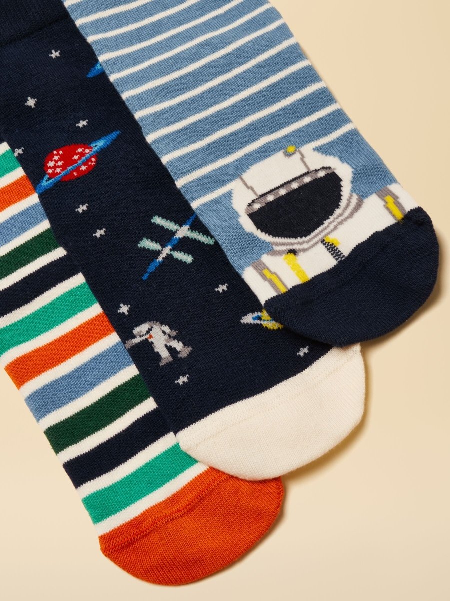 Kids' Neat Feet Blue & Orange Socks 3 Pack - RUTHERFORD & Co