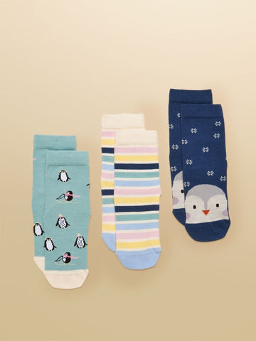 Kids' Neat Feet Navy Penguin Socks 3 Pack - RUTHERFORD & Co