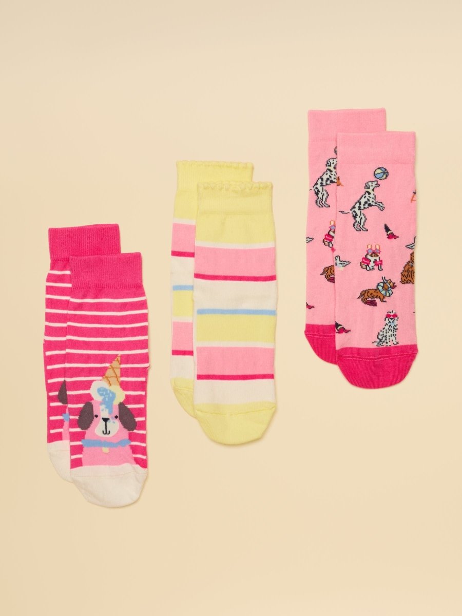 Kid's Neat Feet Pink Dog Cotton Socks 3 Pack - RUTHERFORD & Co