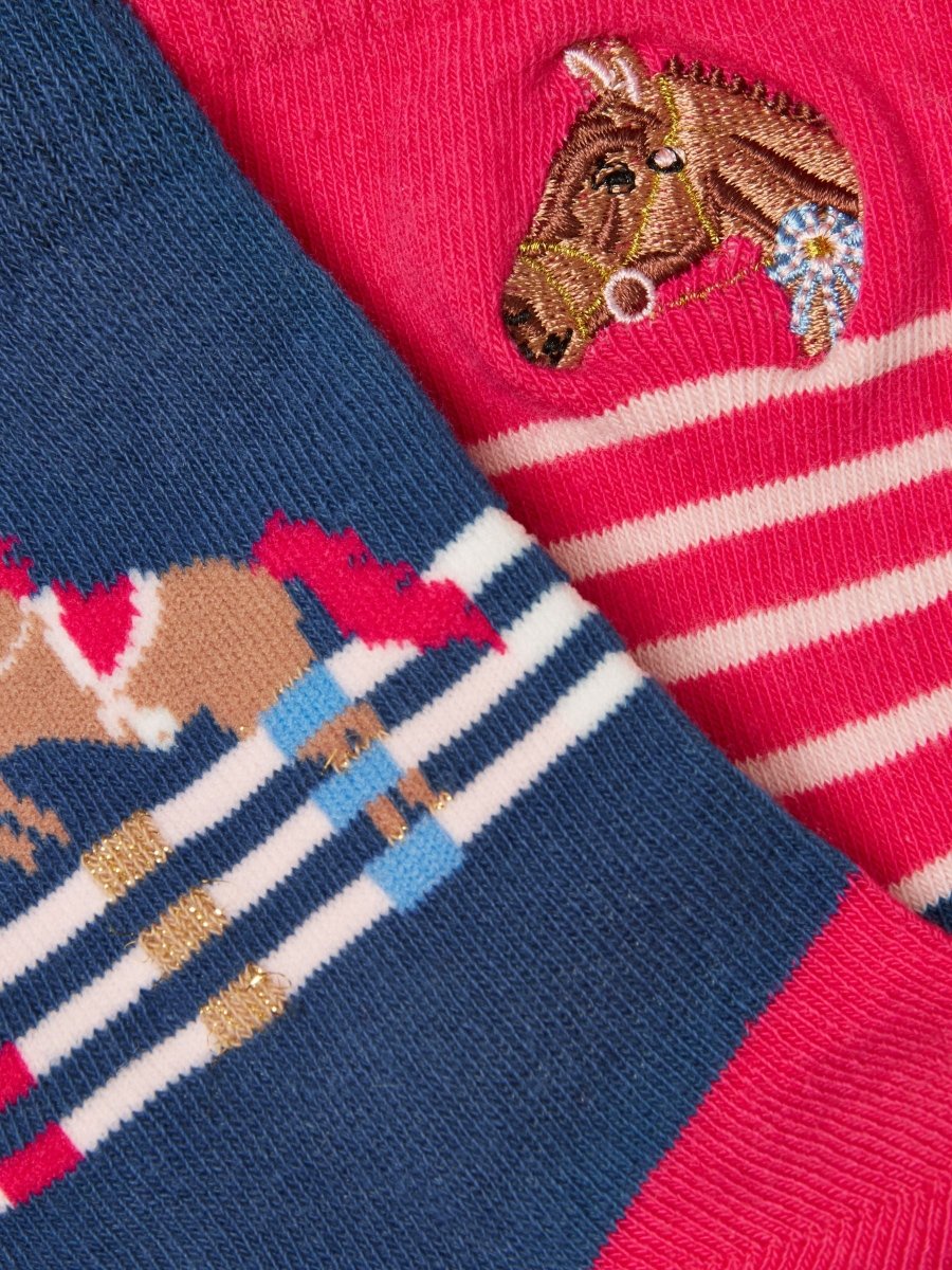 Kids' Neat Feet Pink & Navy Horse 2 Pack Socks - RUTHERFORD & Co
