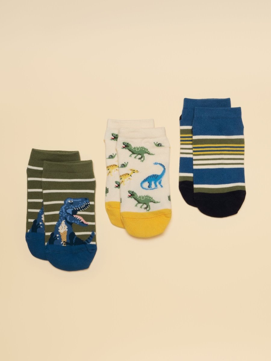 Kids' Rilla Green Dino 3 Pack Socks - RUTHERFORD & Co