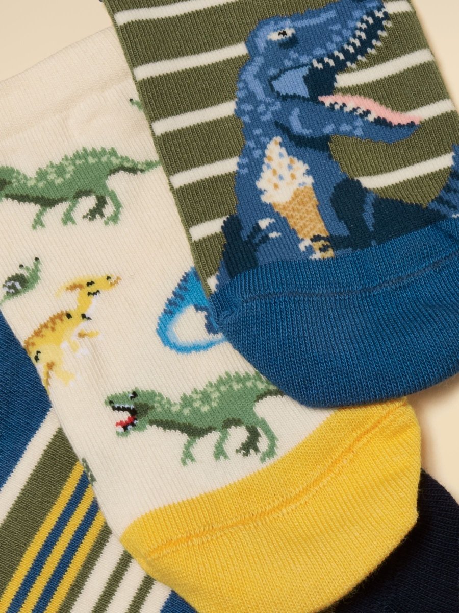 Kids' Rilla Green Dino 3 Pack Socks - RUTHERFORD & Co