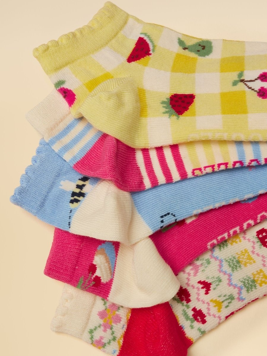 Kids' Rilla Pink Yellow 5 Pack Socks - RUTHERFORD & Co