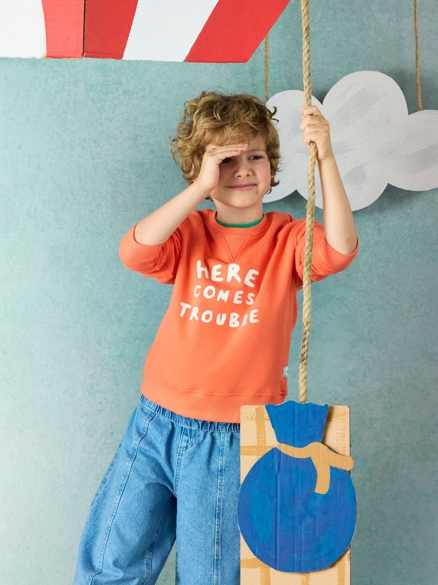 Kids' Sundaze Orange Slogan Crew Neck Sweatshirt - RUTHERFORD & Co