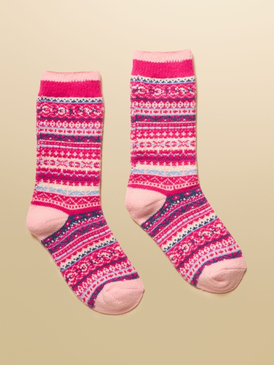 Kids' Wader Pink Fair Isle Welly Socks - RUTHERFORD & Co