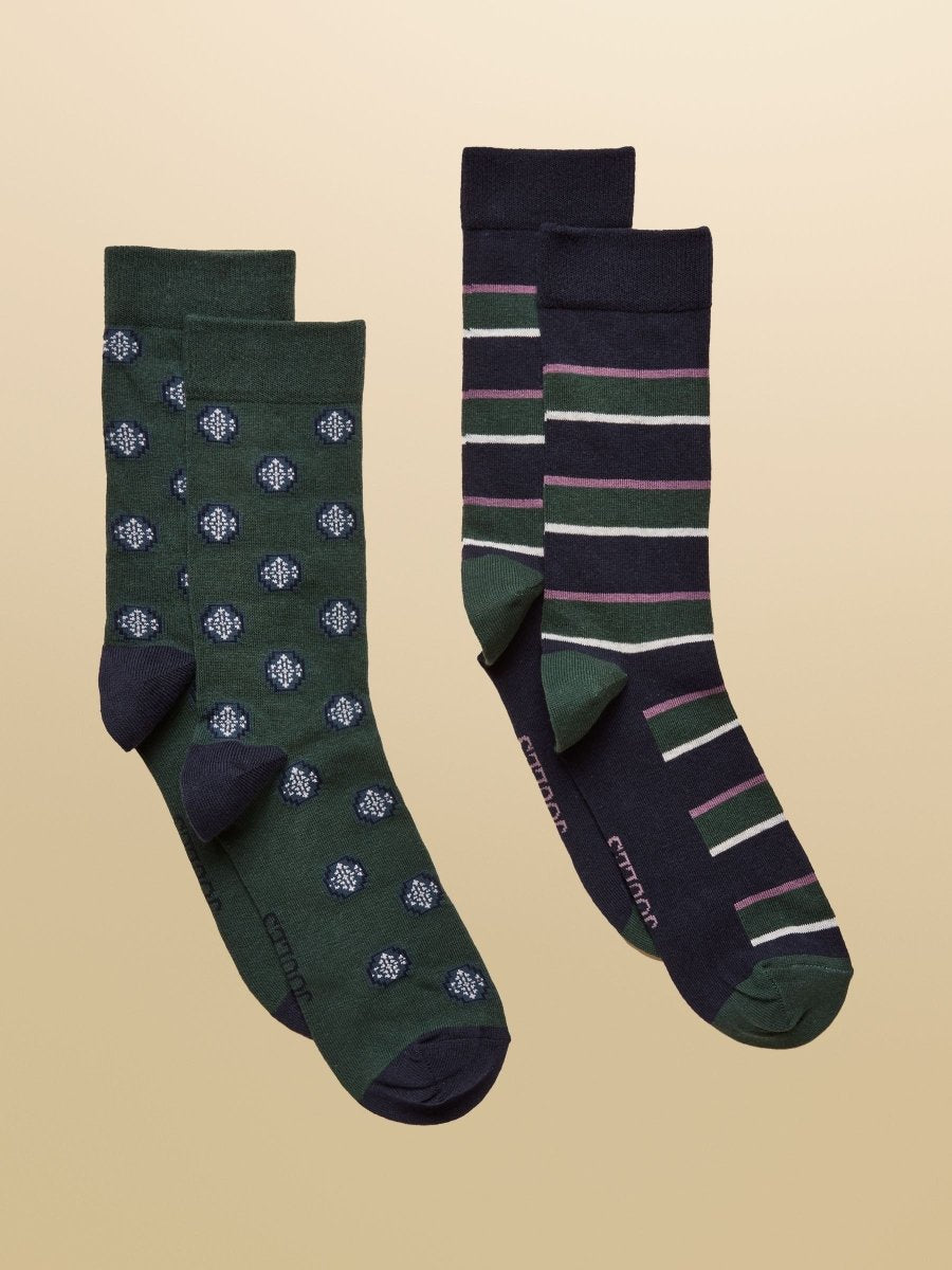 Kingsbury Multi Green 2 Pack Socks - RUTHERFORD & Co