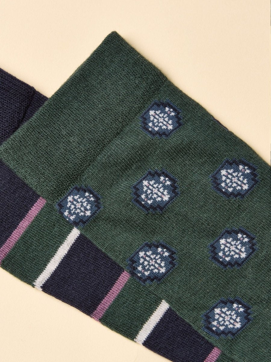 Kingsbury Multi Green 2 Pack Socks - RUTHERFORD & Co