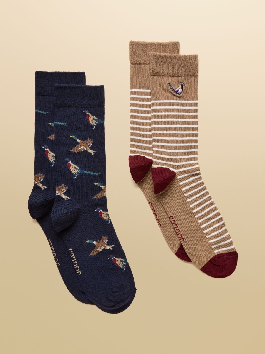 Kingsbury Tan/Navy 2 Pack Socks - RUTHERFORD & Co