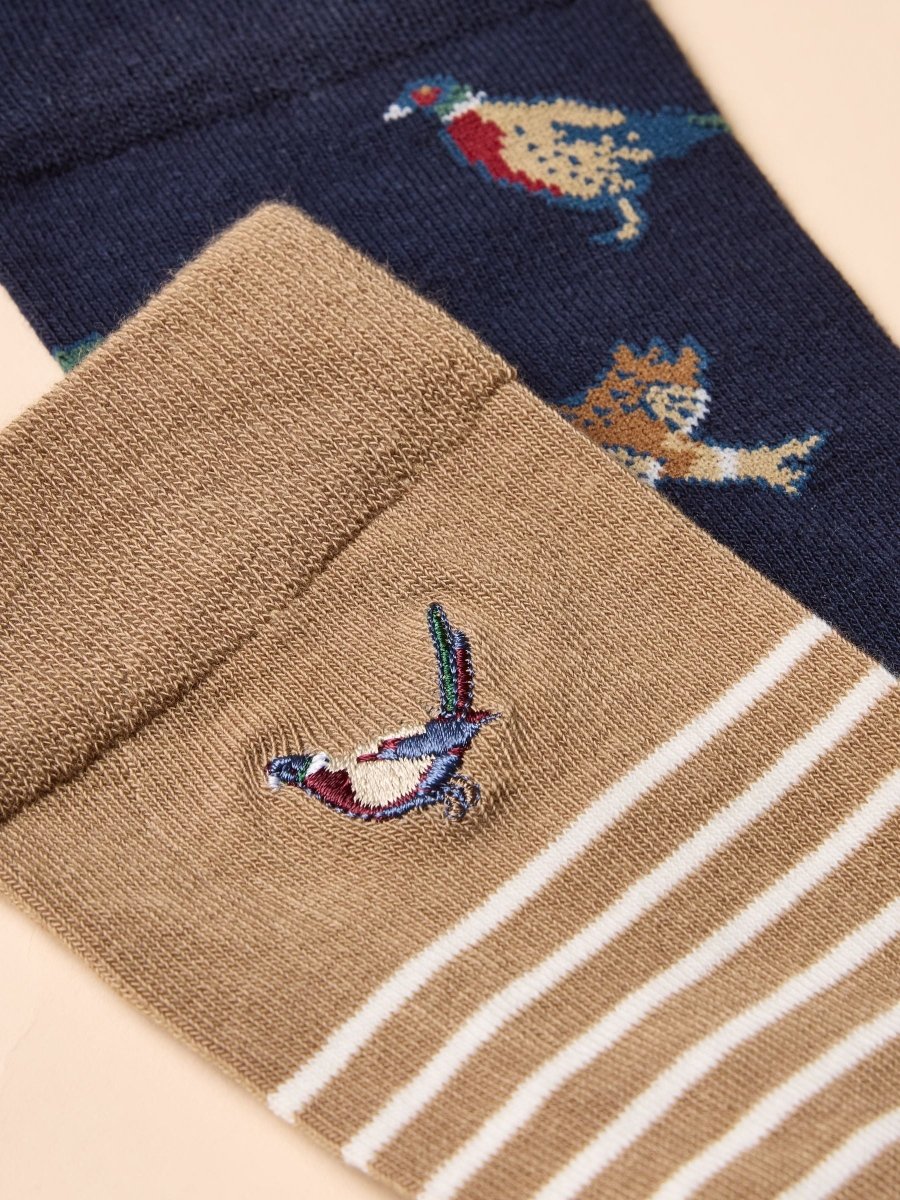 Kingsbury Tan/Navy 2 Pack Socks - RUTHERFORD & Co
