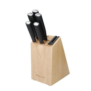 KitchenAid Classic 5 - Piece Japanese Steel Knife Set with Sharpener and Birchwood Block - RUTHERFORD & Co