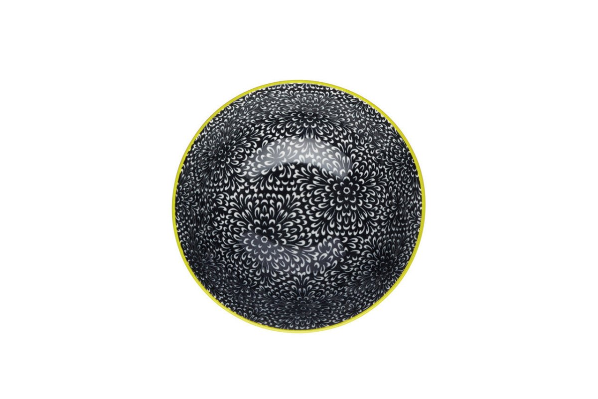 KitchenCraft Black and White Floral Ceramic Bowl, 16cm - RUTHERFORD & Co