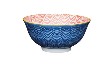 KitchenCraft Blue Arched Pattern Ceramic Bowl, 16cm - RUTHERFORD & Co